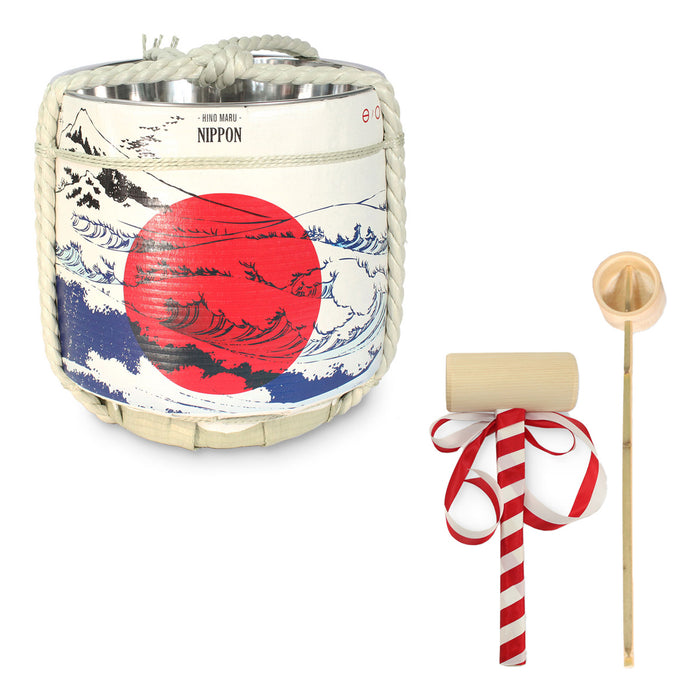 Stainless Sake-Barrel set / Hinomaru NIPPON(left Mt.Fuji)