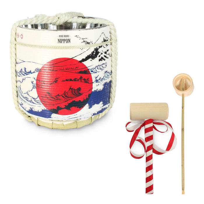 Stainless Sake-Barrel set / Hinomaru NIPPON(right Mt.fuji) / Medium 15