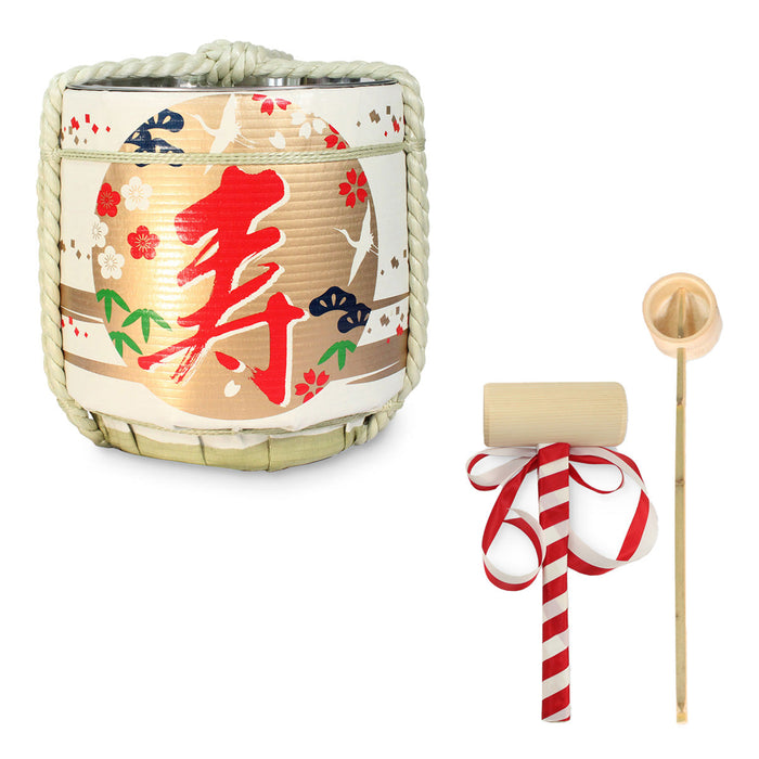 Stainless Sake-Barrel set / Tobitsuru (celebration) / Medium 15