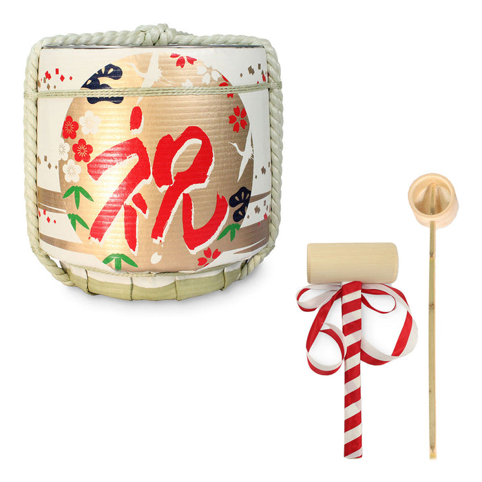 Stainless Sake-Barrel set / Tobitsuru (congratulation) / Medium 15