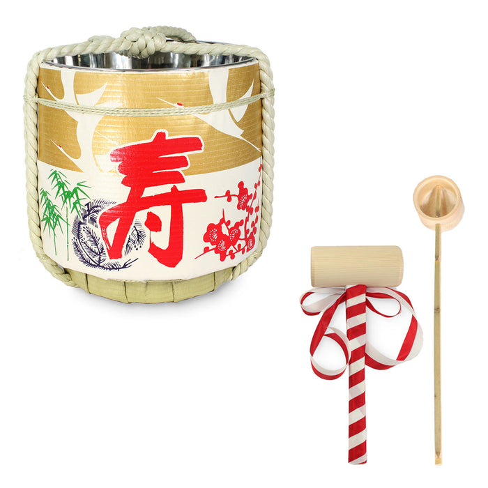 Stainless Sake-Barrel set / Kotobuki (gold) / Medium 15