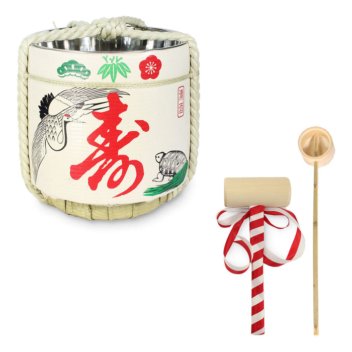 Stainless Sake-Barrel set / Kotobuki (tsuru kame) / Medium 15