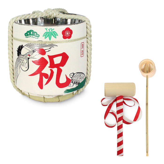 Stainless Sake-Barrel set / Iwai (tsuru kame) / Medium 15