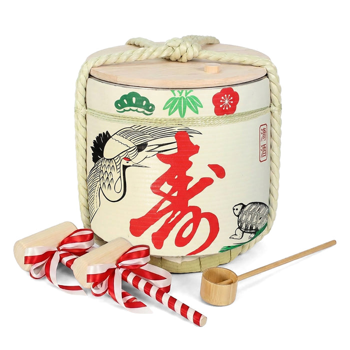 Stainless Sake-Barrel set /  Kotobuki (tsuru kame)