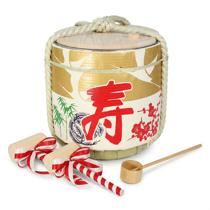 Stainless Sake-Barrel set /  Kotobuki (gold)