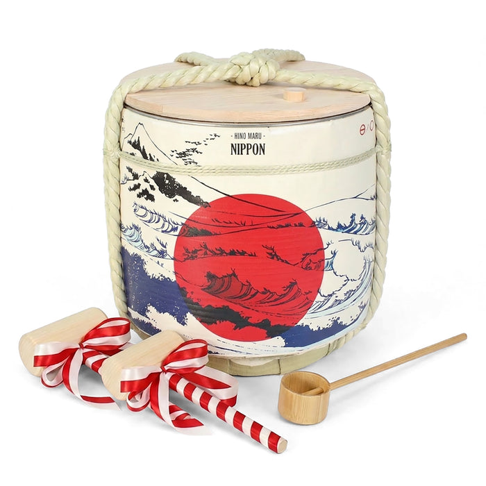 Stainless Sake-Barrel set / Hinomaru NIPPON(left Mt.Fuji)