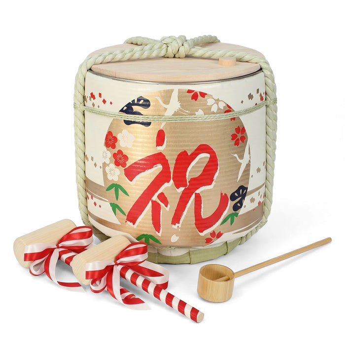 Stainless Sake-Barrel set /  Tobitsuru (congratulation)
