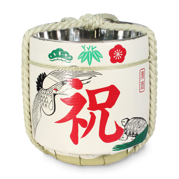 Stainless Sake-Barrel set /  Iwai (tsuru kame)