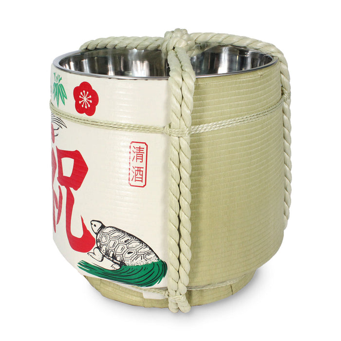 Stainless Sake-Barrel set /  Iwai (tsuru kame)